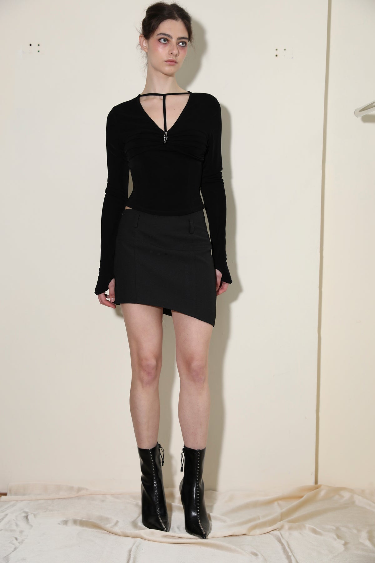 Necessary Ananke Black Mini Skirt in Durable Terylene.