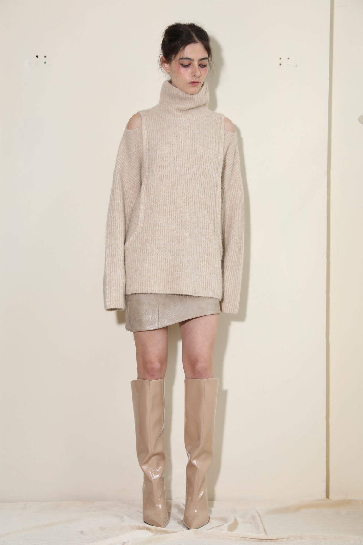 Necessary Ananke Oversize Acrylic Wool Blend Sweater in Beige.