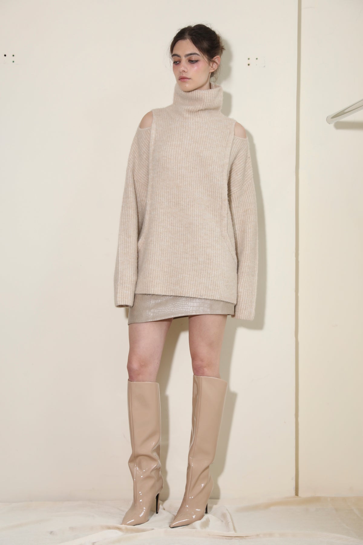 Necessary Ananke Oversize Acrylic Wool Blend Sweater in Beige.