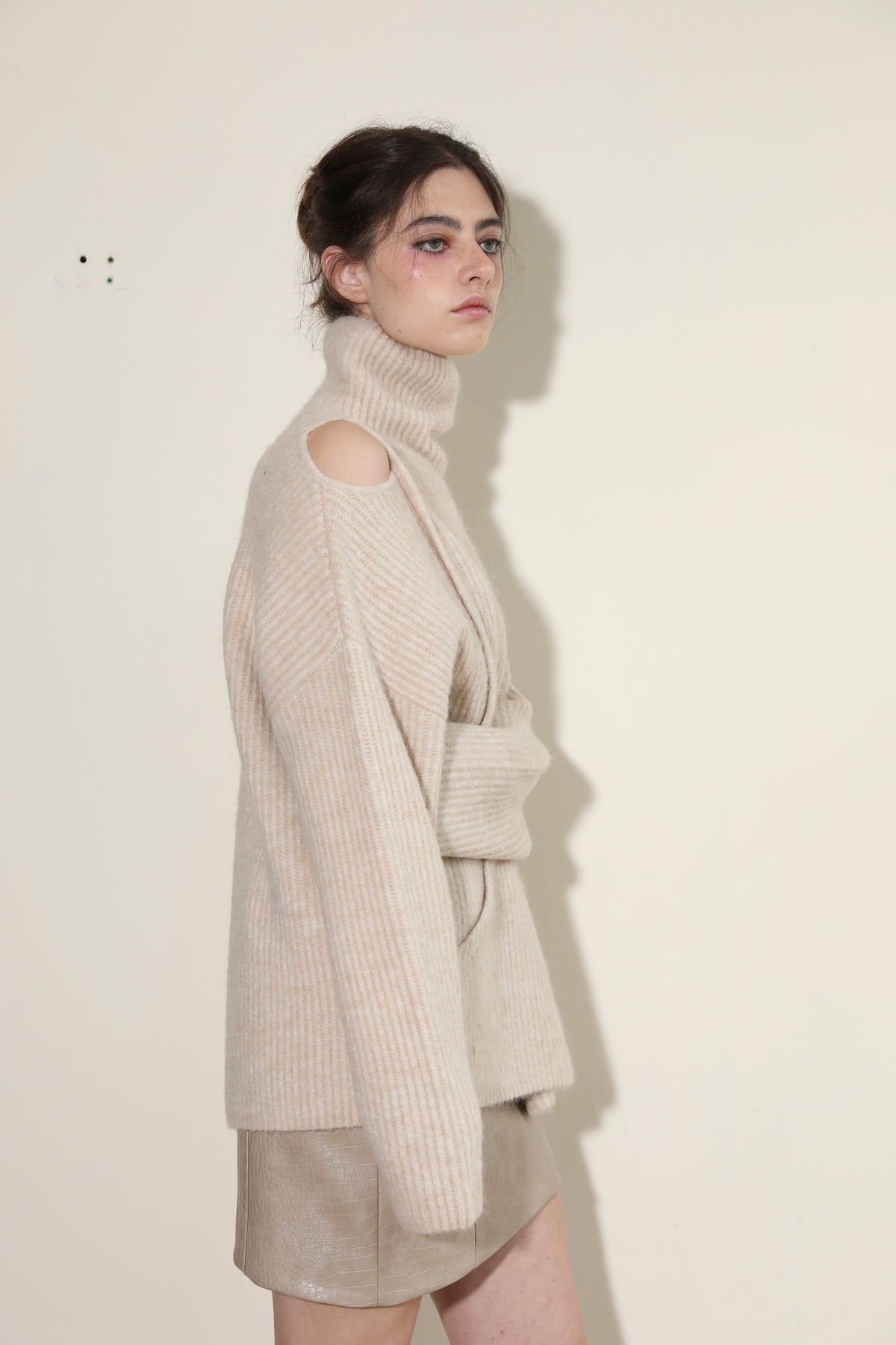 Necessary Ananke Oversize Acrylic Wool Blend Sweater in Beige.