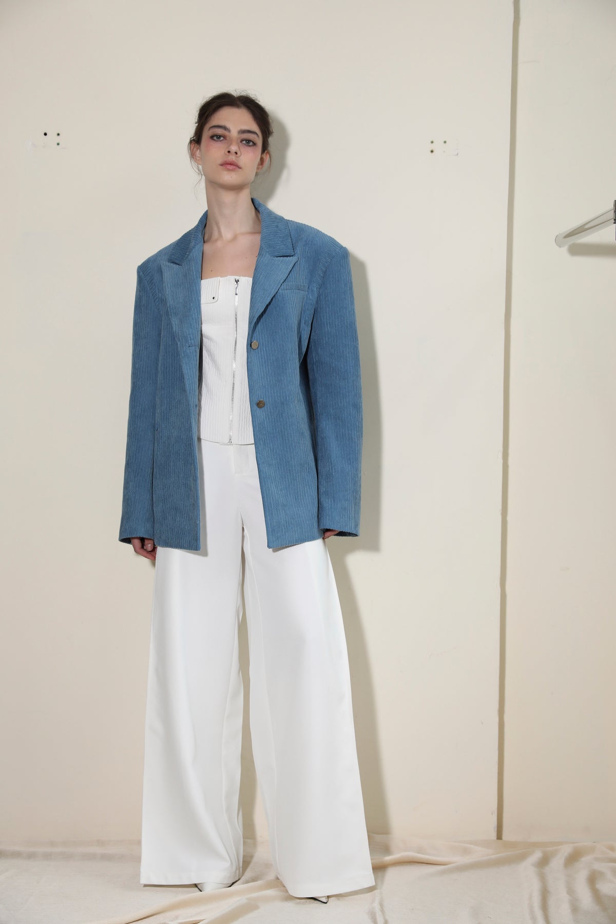 ecessary Ananke White Pleated Trousers with Leather Belt.