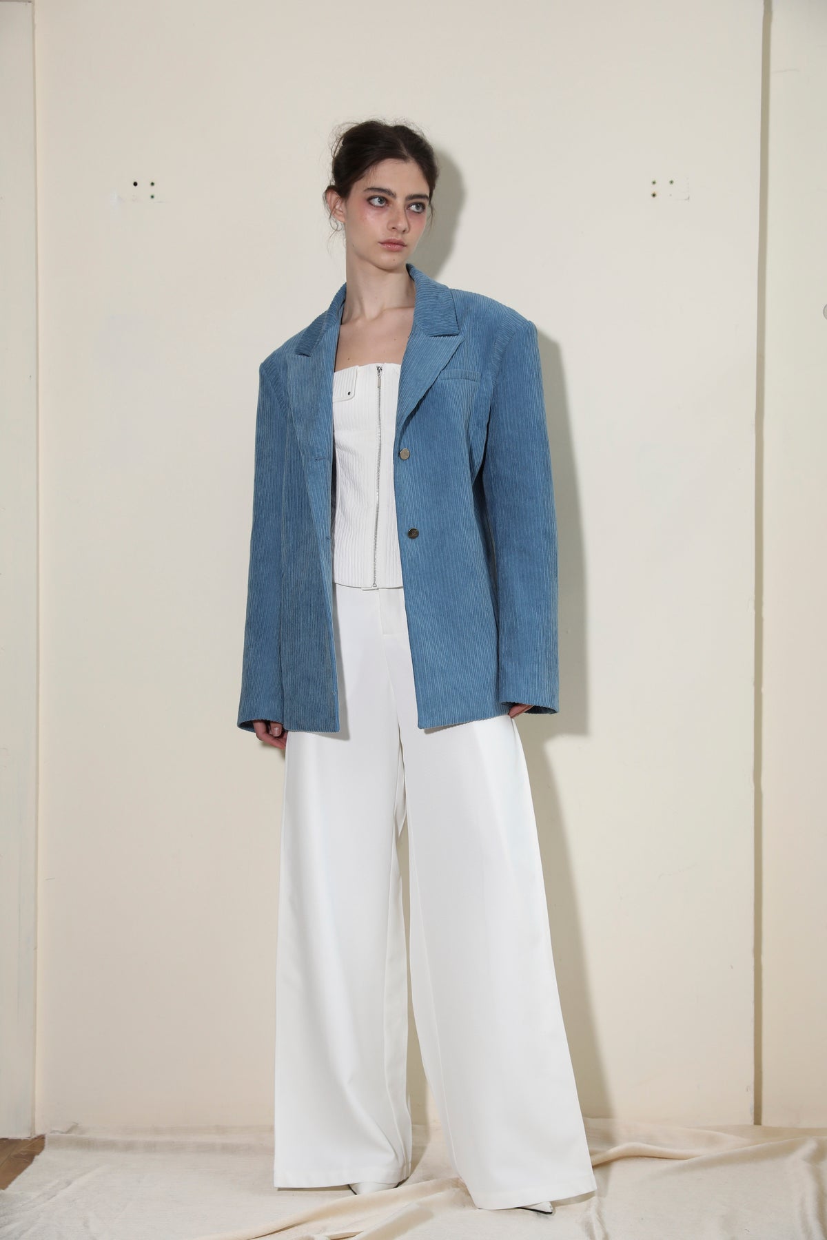 ecessary Ananke White Pleated Trousers with Leather Belt.