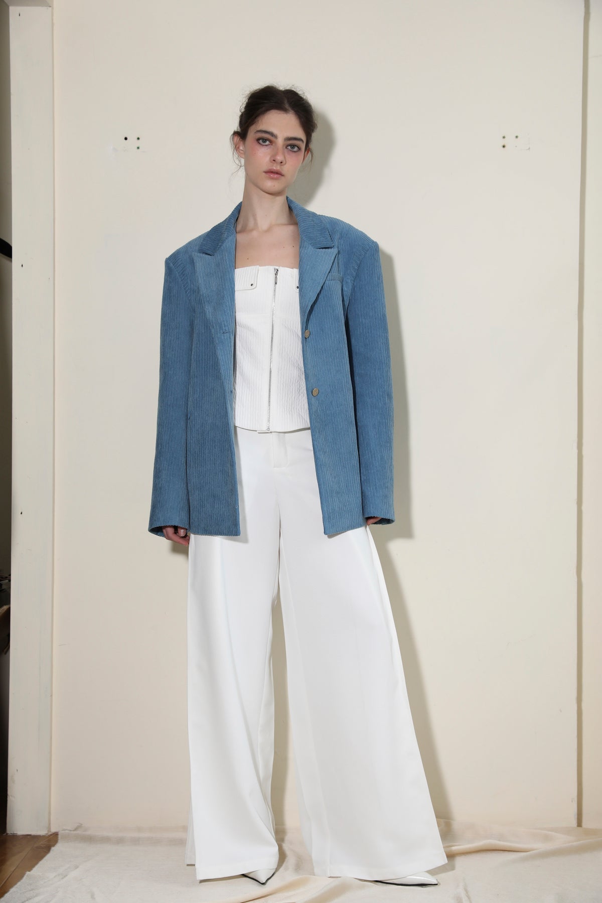 ecessary Ananke White Pleated Trousers with Leather Belt.