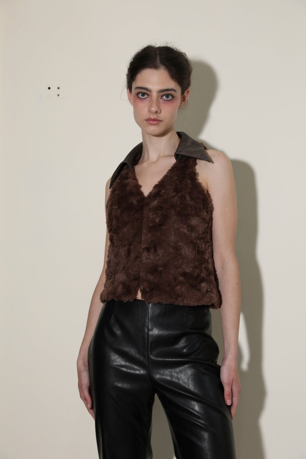 Necessary Ananke Faux Leather Collar Teddy Vest. 