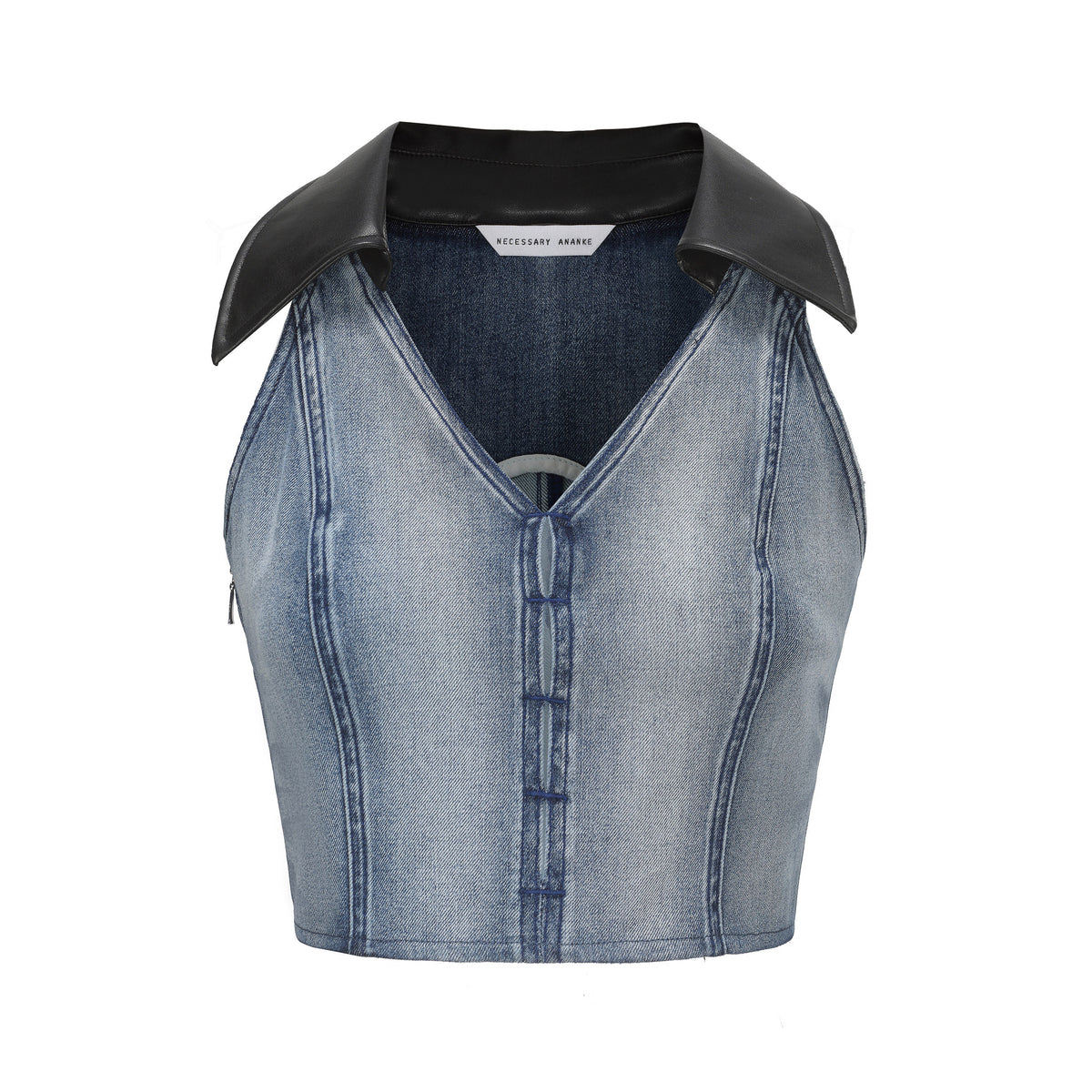 Leather Collar Denim Tank Top