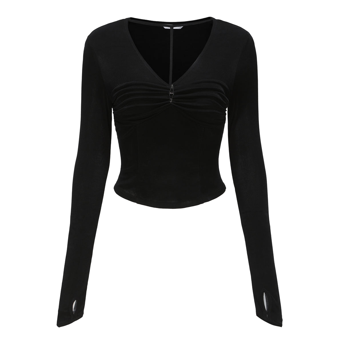 Necessary Ananke Twisted T-Neck Top in Black.