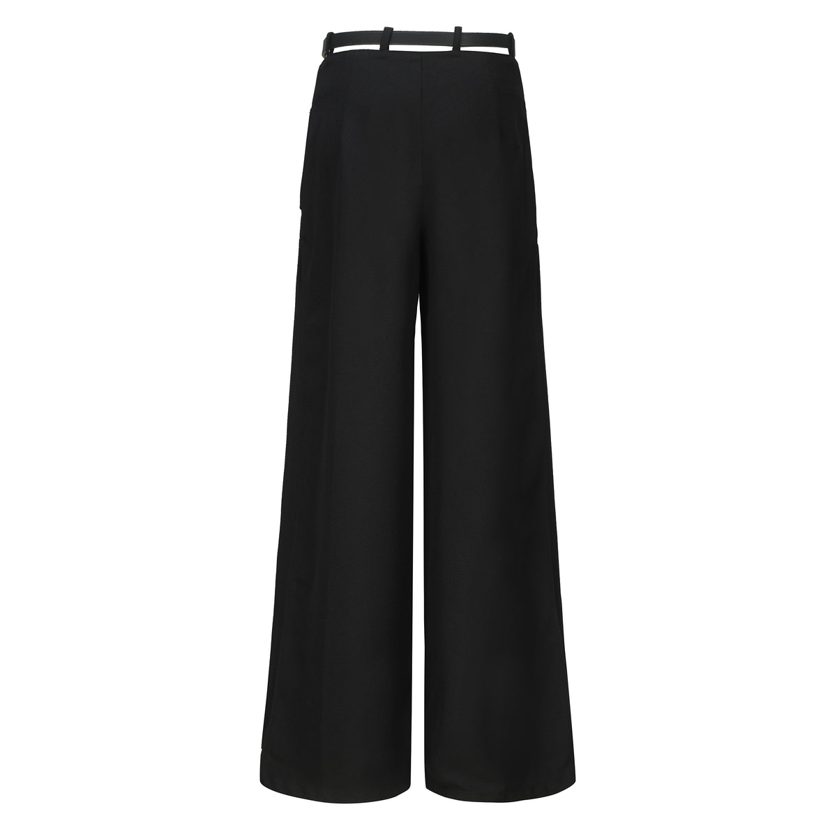 Necessary Ananke Black Pleated Trousers with Leather Belt.