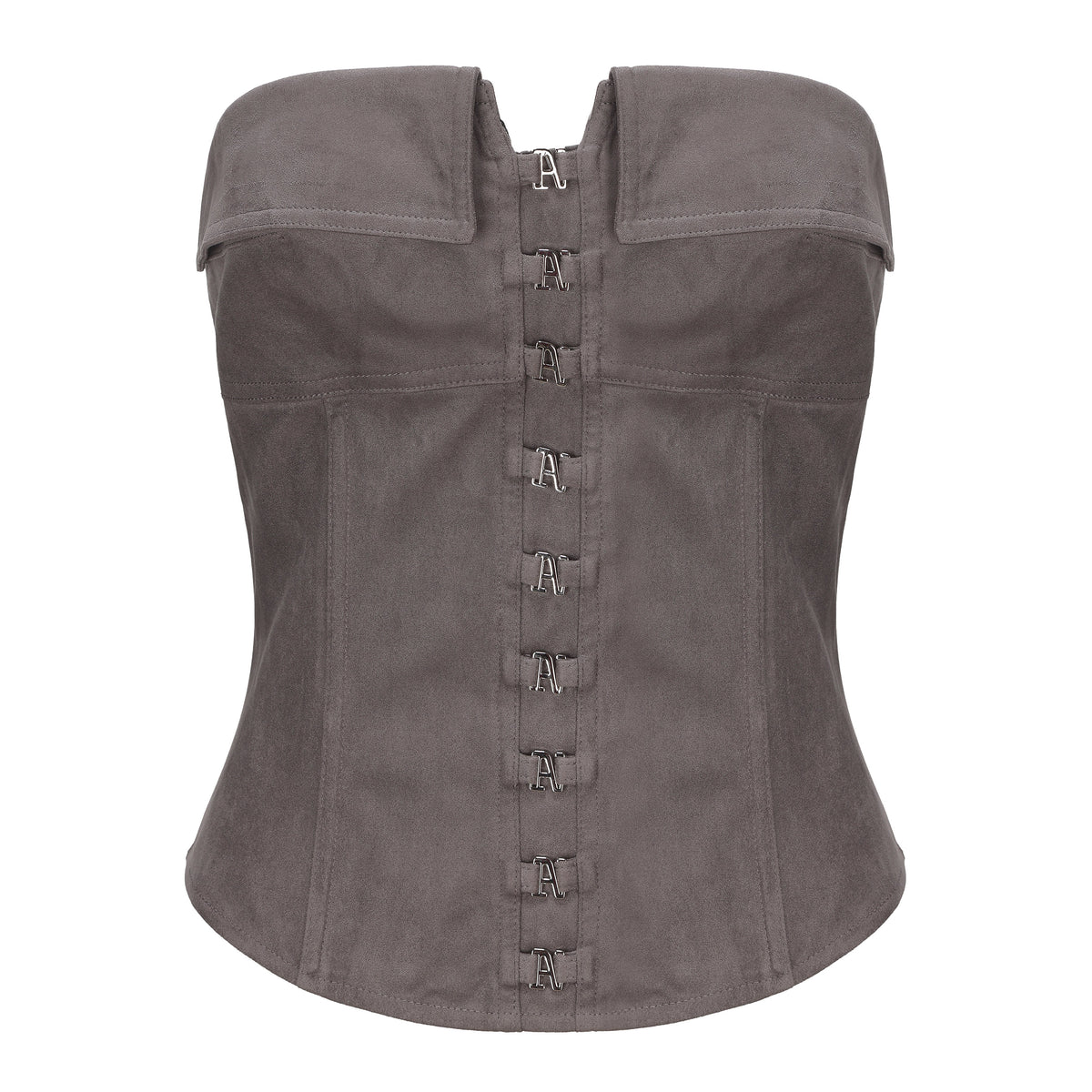 Necessary Ananke Suede Corset Top in Elegant Grey.