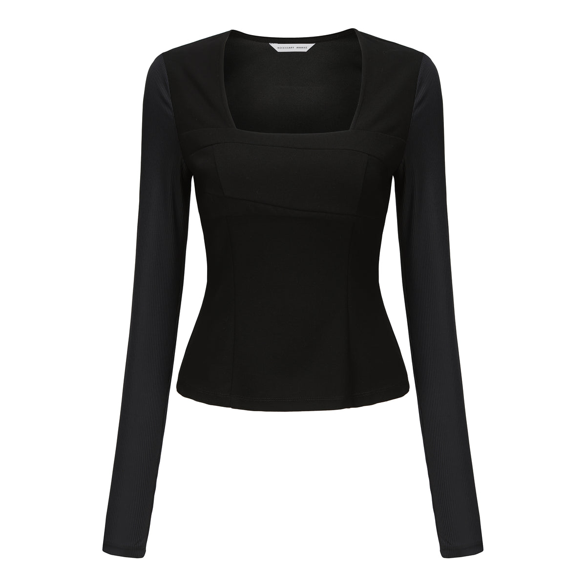 Necessary Ananke Elegant Black Square-Neck Top.